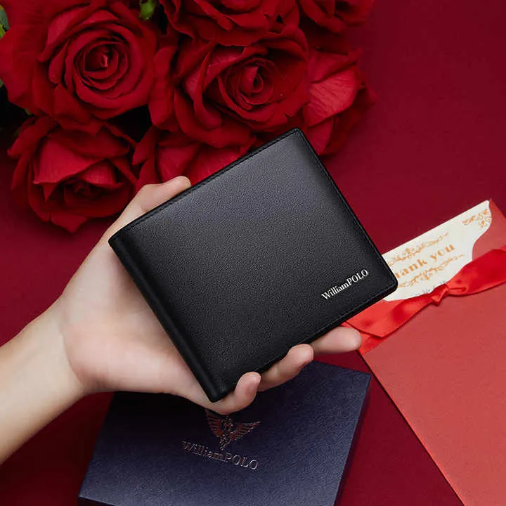 الأكثر مبيعًا للرجال جلد أسود RFID مع غلق بمشبك . Best Selling Men's Black Leather RFID Blocking Classic