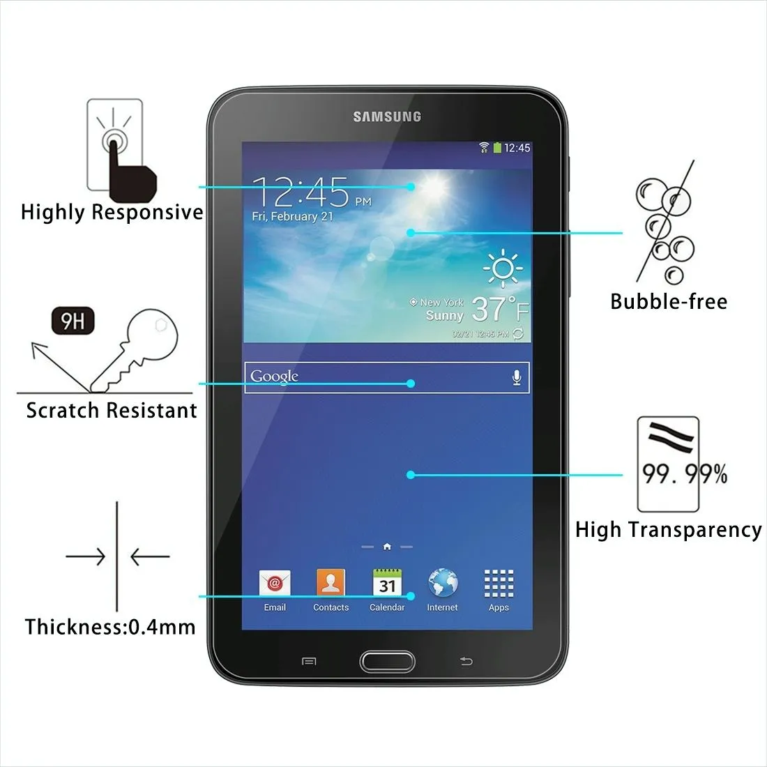 100-pack Tempered Glass Film for Samsung Galaxy Tab 3 Lite T110 / T111 / T113 - 0.4mm 9h  Hardness 2.5d Explosion-proof