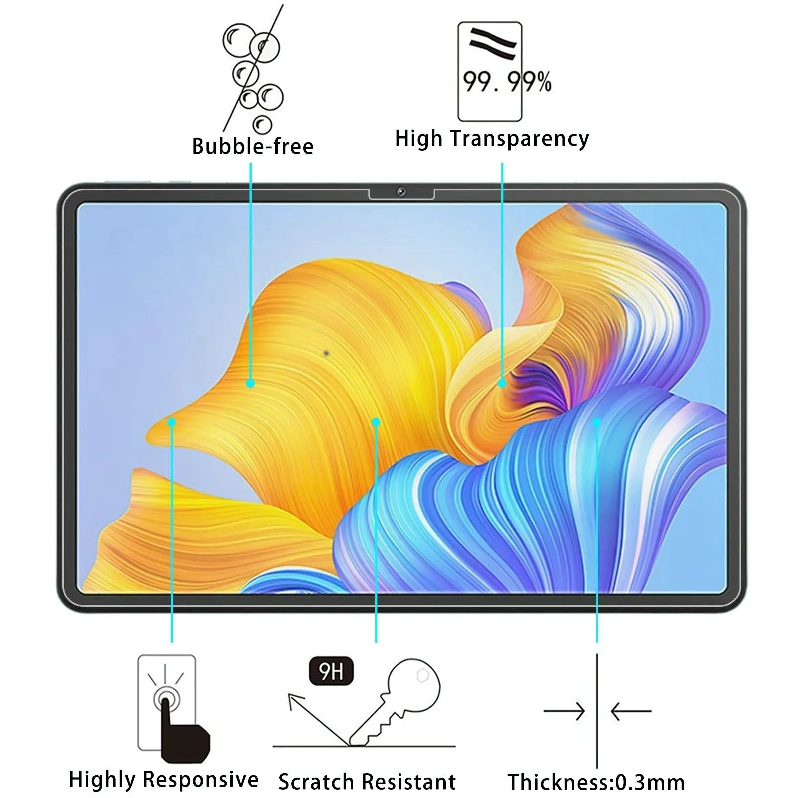 2-Pack 9H Tempered Glass Film For Honor Pad 8 - 0.3Mm Thickness