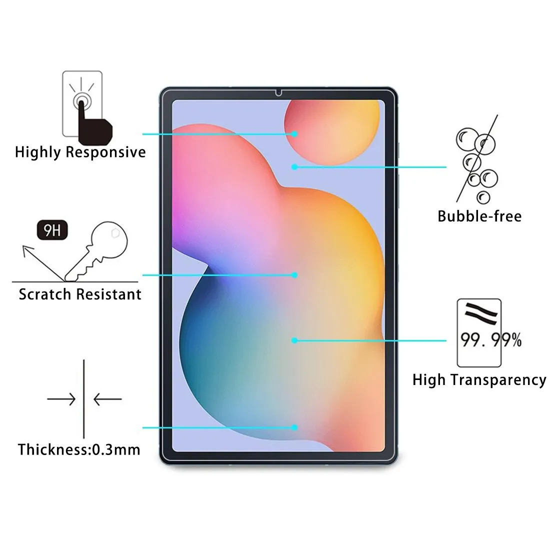 2-pack Tempered Glass Film for Samsung Galaxy Tab S6 Lite - 9h 0.3mm Explosion-proof