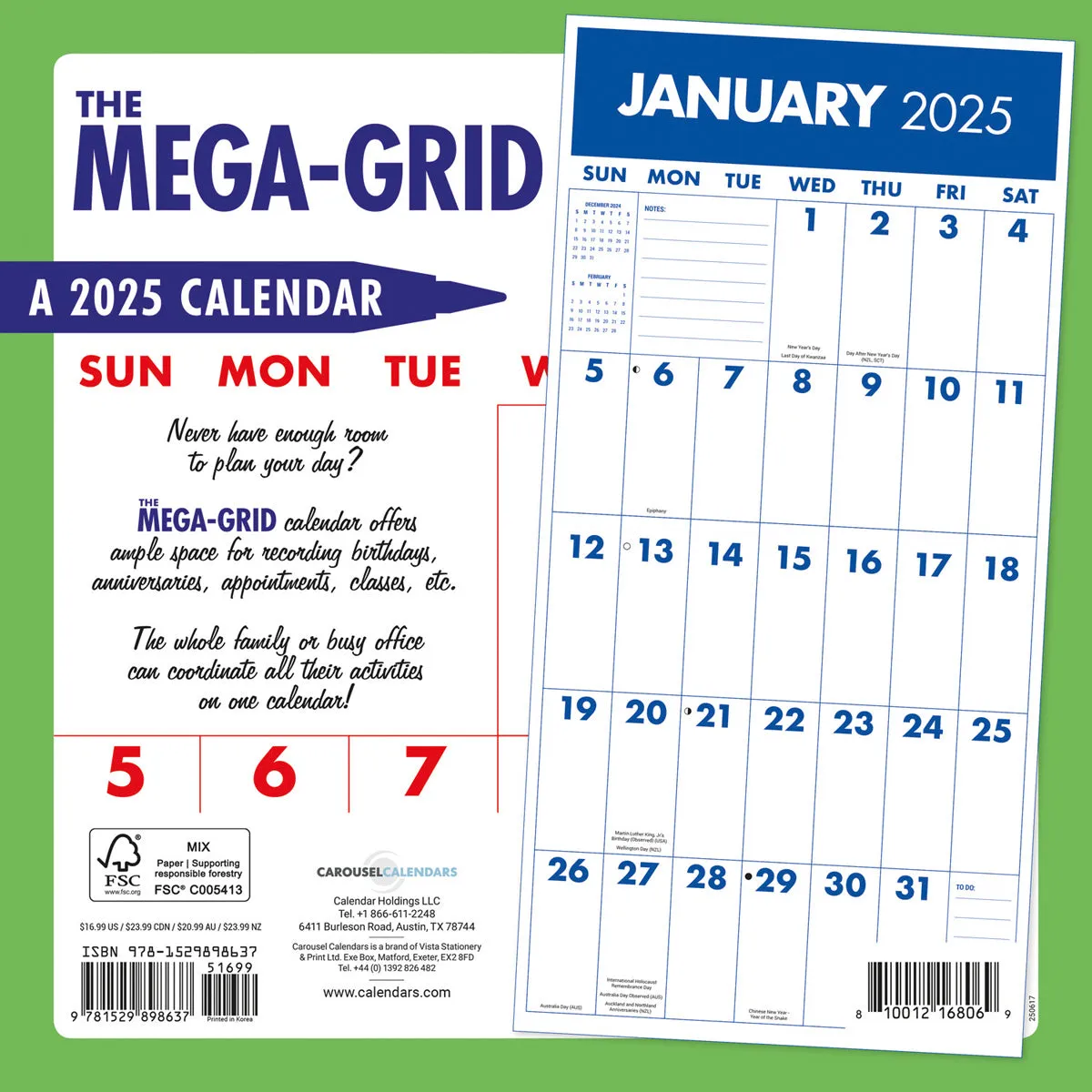 2025 Mega Grid Wall Calendar