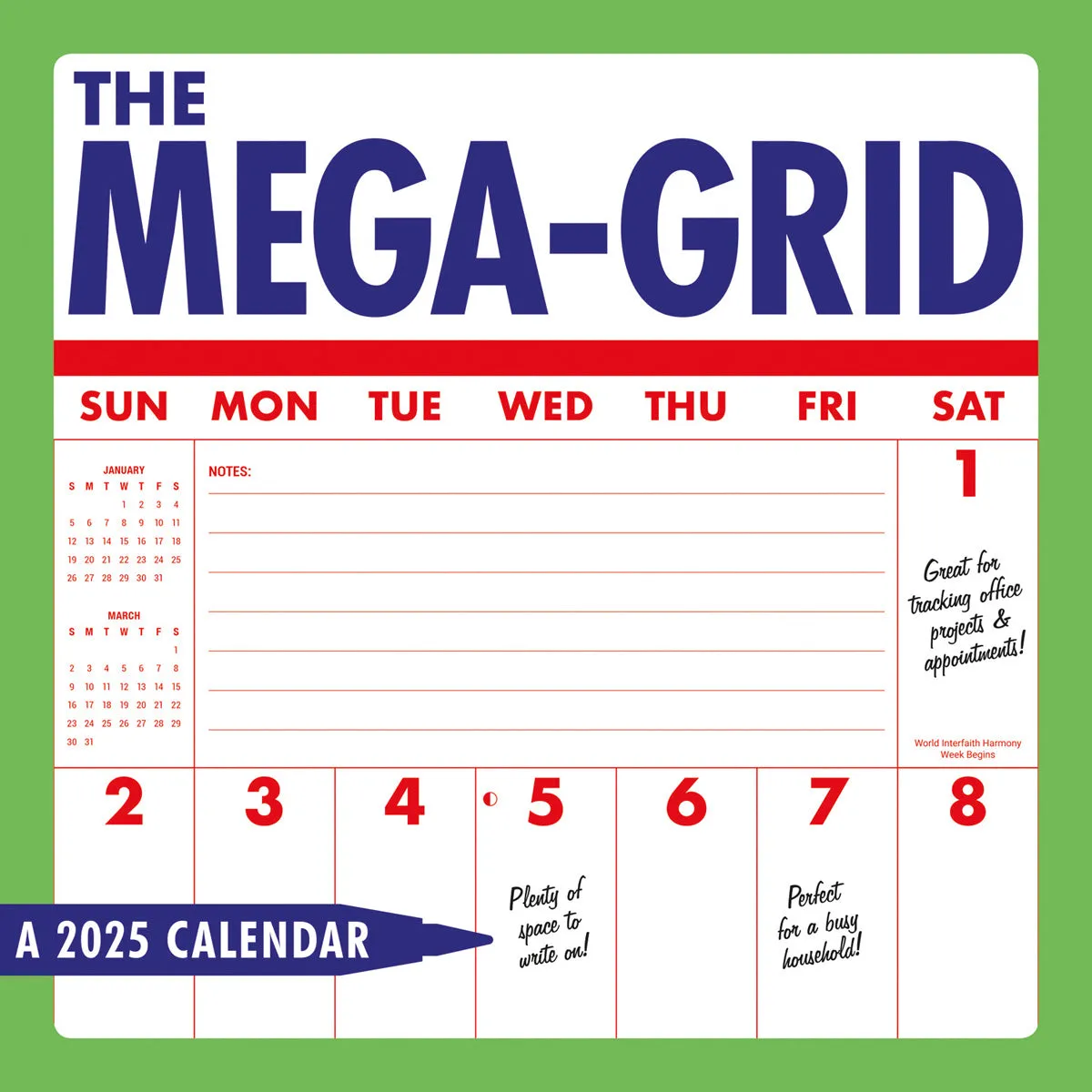 2025 Mega Grid Wall Calendar
