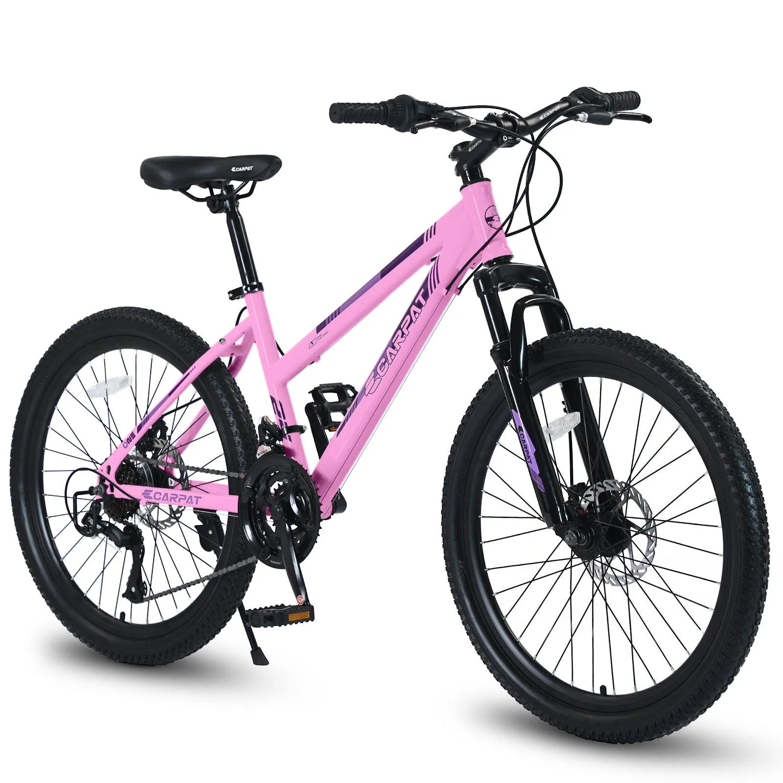 24" Pink Mountain Bike for Teenagers, Shimano 21 Speeds, Dual Disc Brakes, Front Suspension