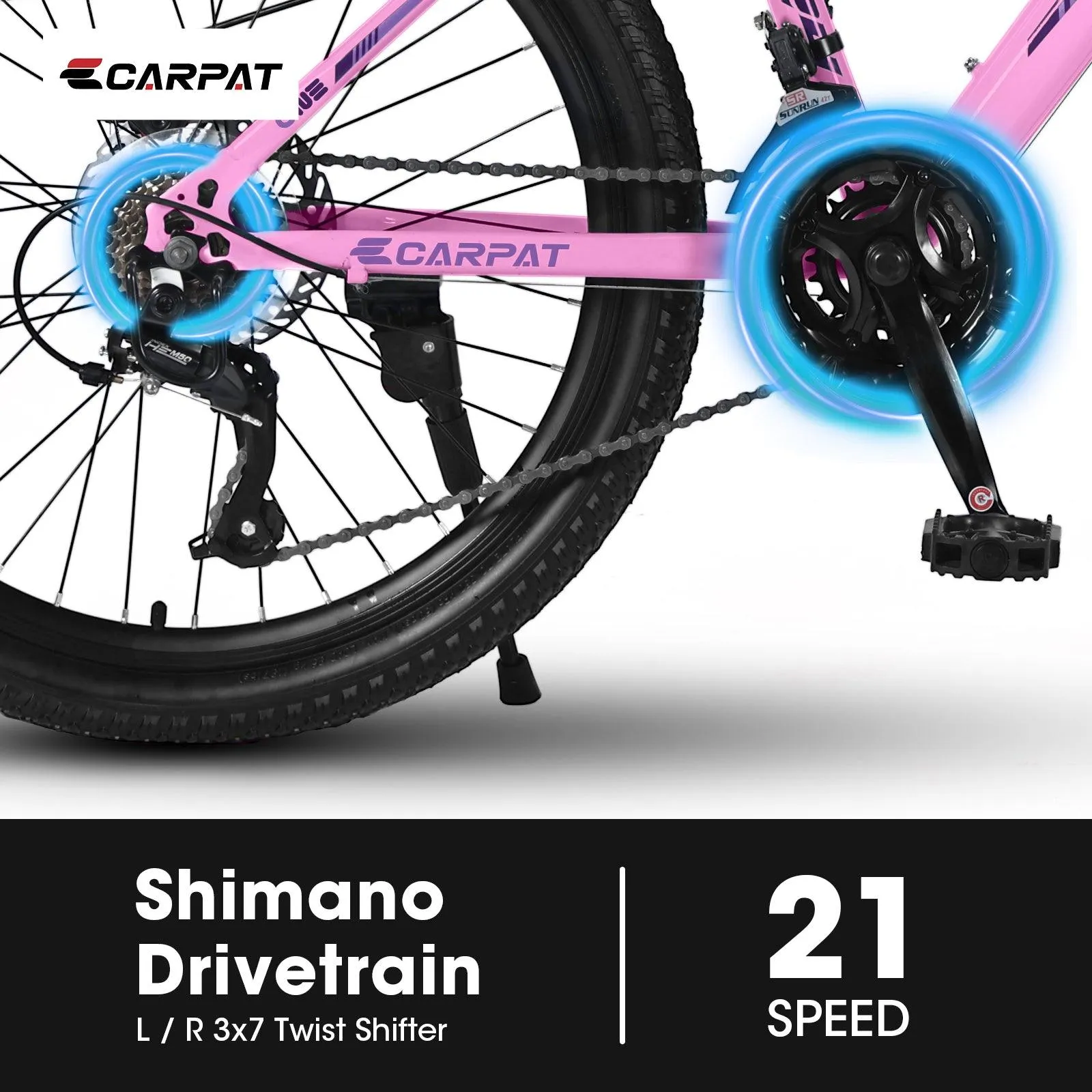 24" Pink Mountain Bike for Teenagers, Shimano 21 Speeds, Dual Disc Brakes, Front Suspension