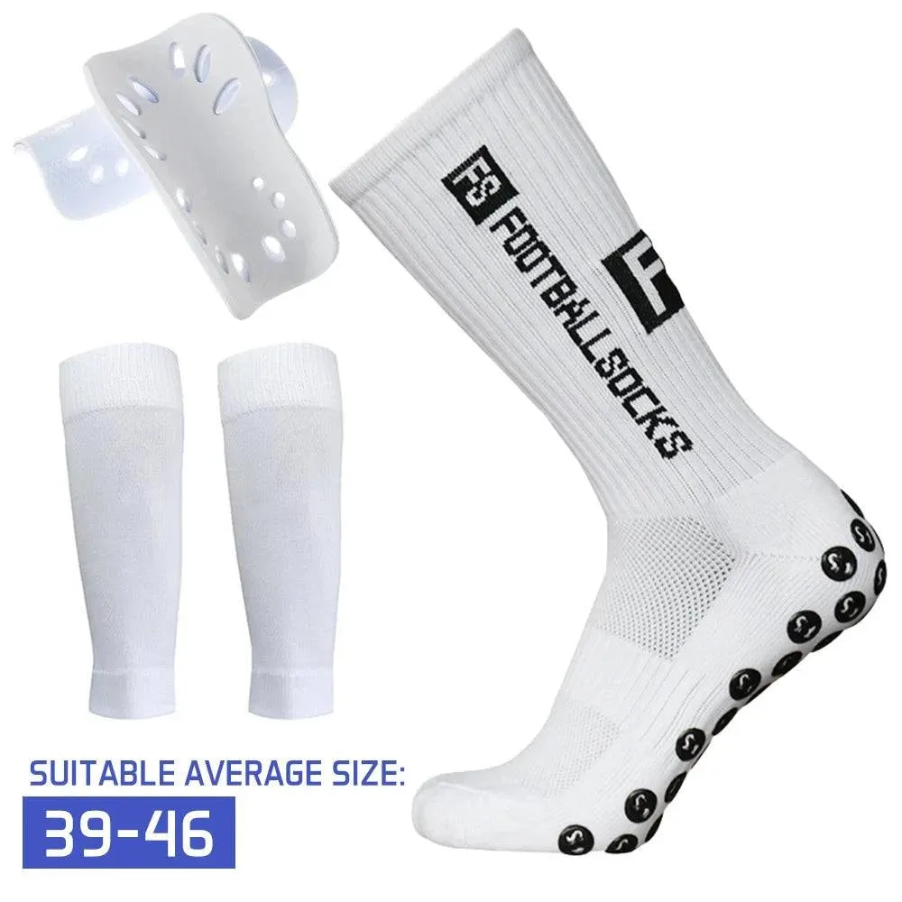 Anti Slip Soccer Socks Calf Sleeves and Leg Pads Set Outdoor Sport Running Stretch Socks Athletic Football Socks with Gripper