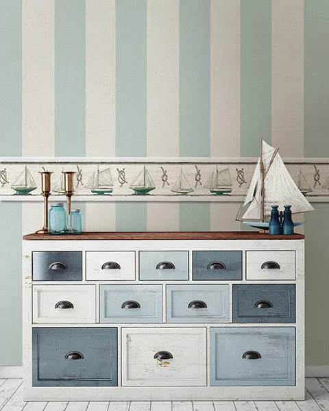 Awning Aqua Stripe Wallpaper from the Seaside Living Collection