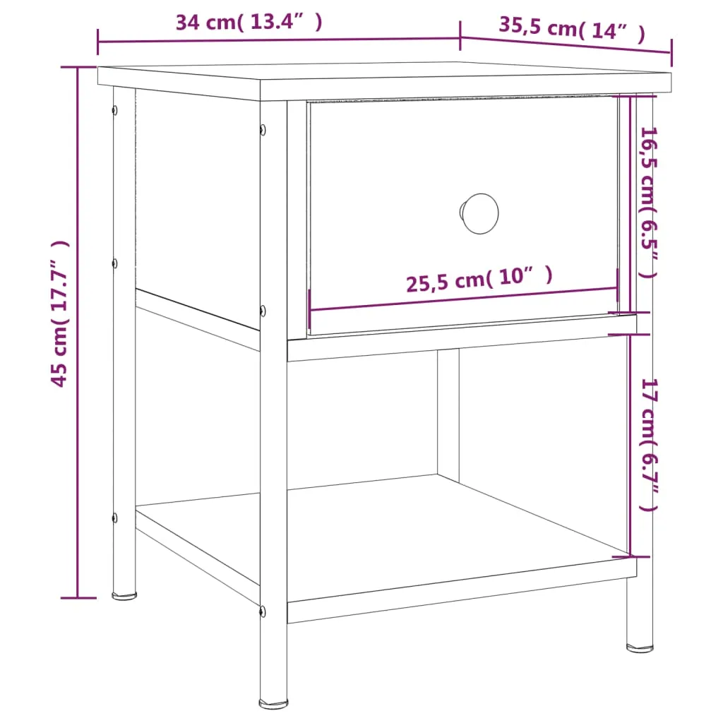 Bedside Table Grey Sonoma 34x35.5x45 cm Engineered Wood