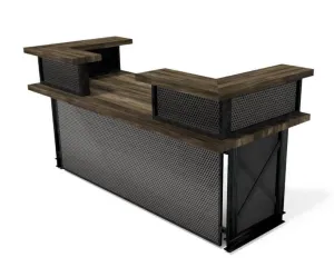 Carruca Modern Industrial Reception Desk - Steel Base - Wood Top - L Shape