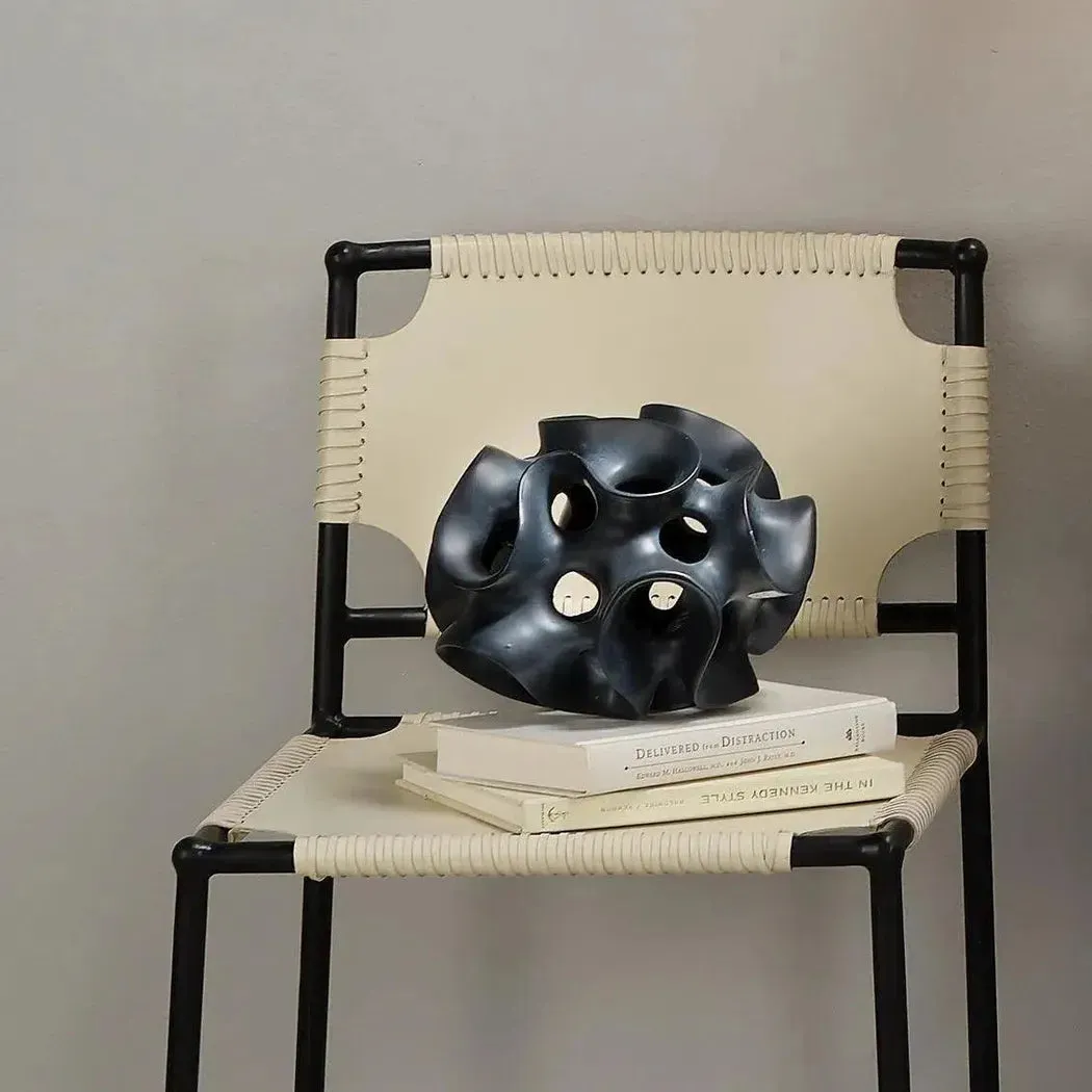 Coastal Style Black Resin Ribbon Sphere in Black Resin