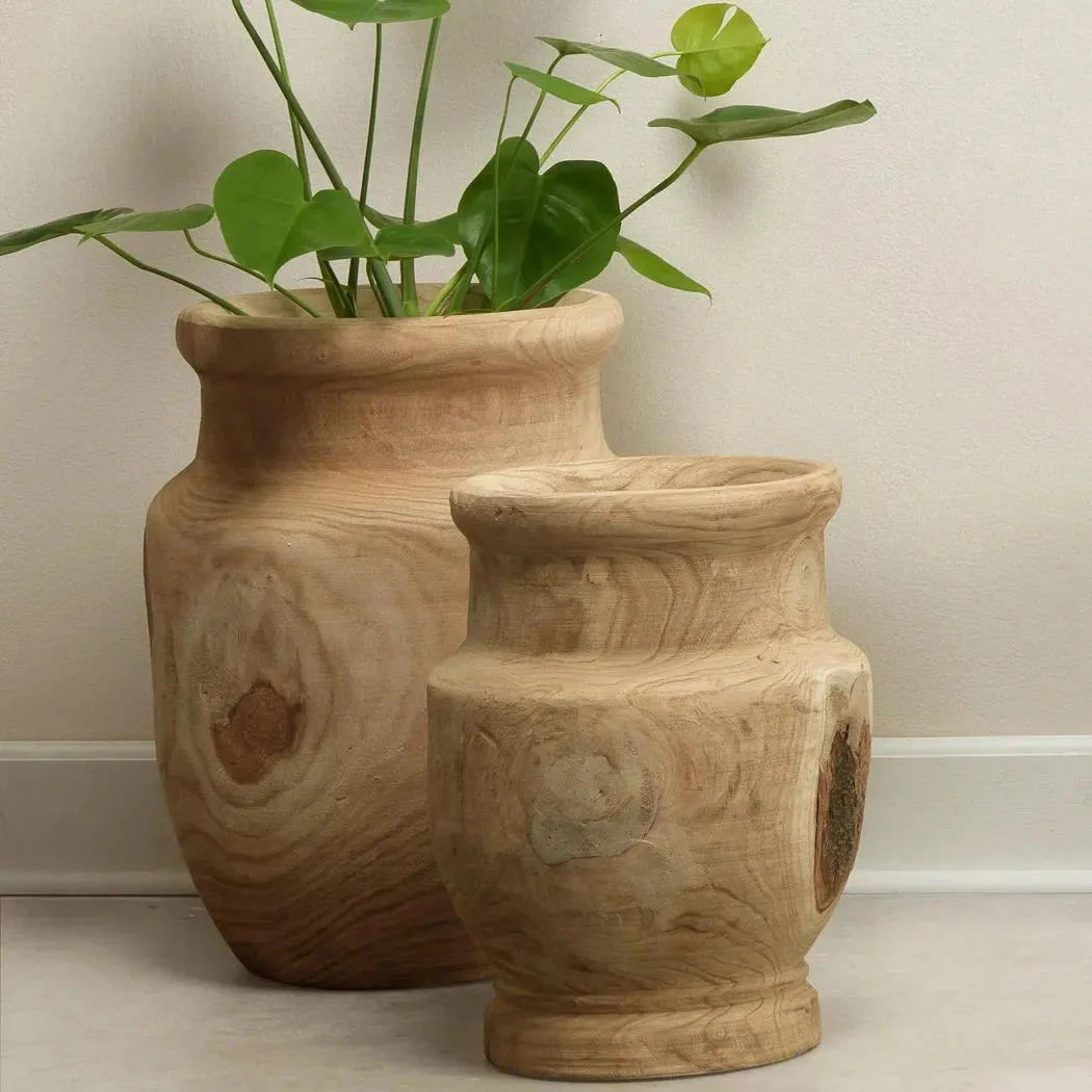 Coastal Style Brown Paulownia Wood Laguna Wooden Vase
