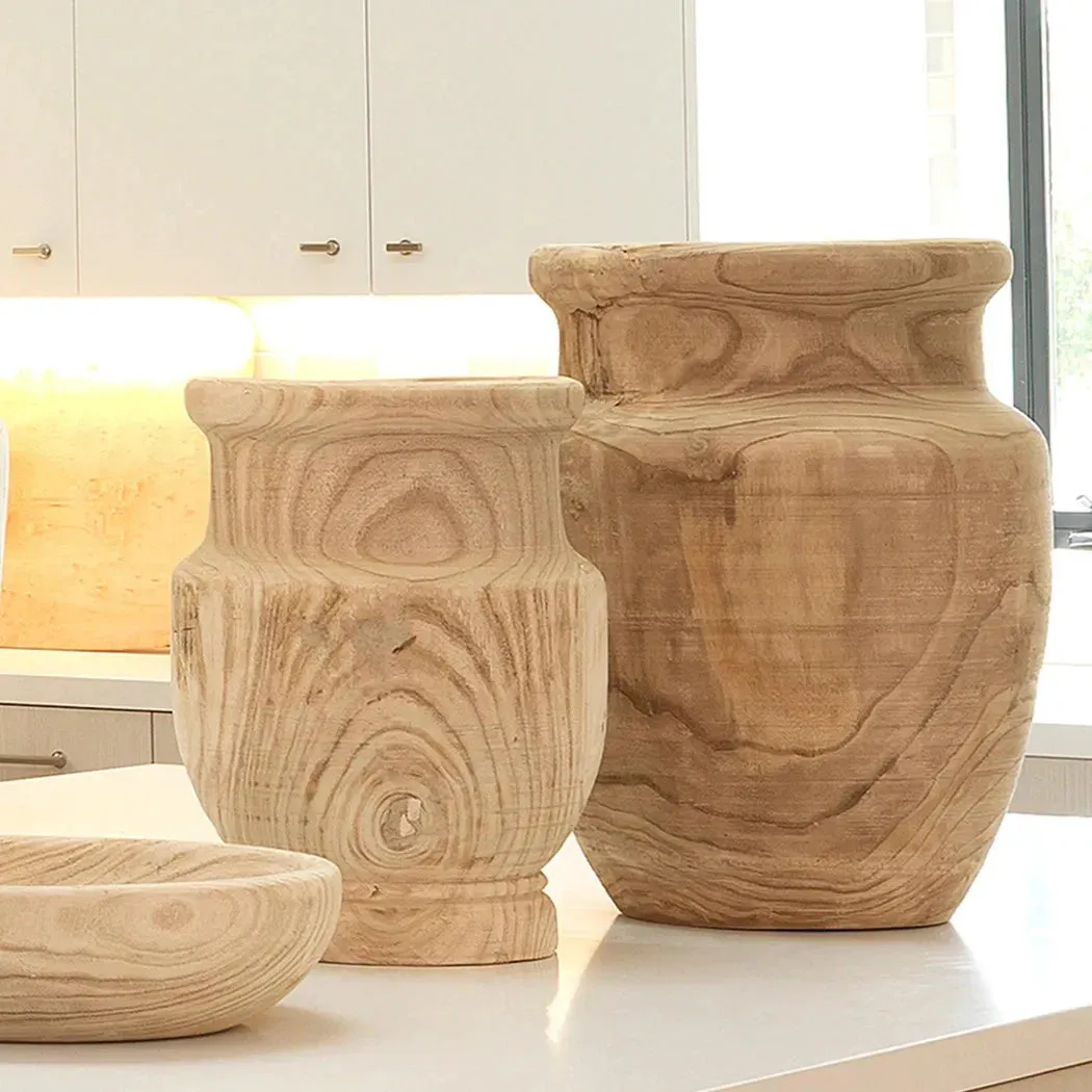 Coastal Style Brown Paulownia Wood Laguna Wooden Vase