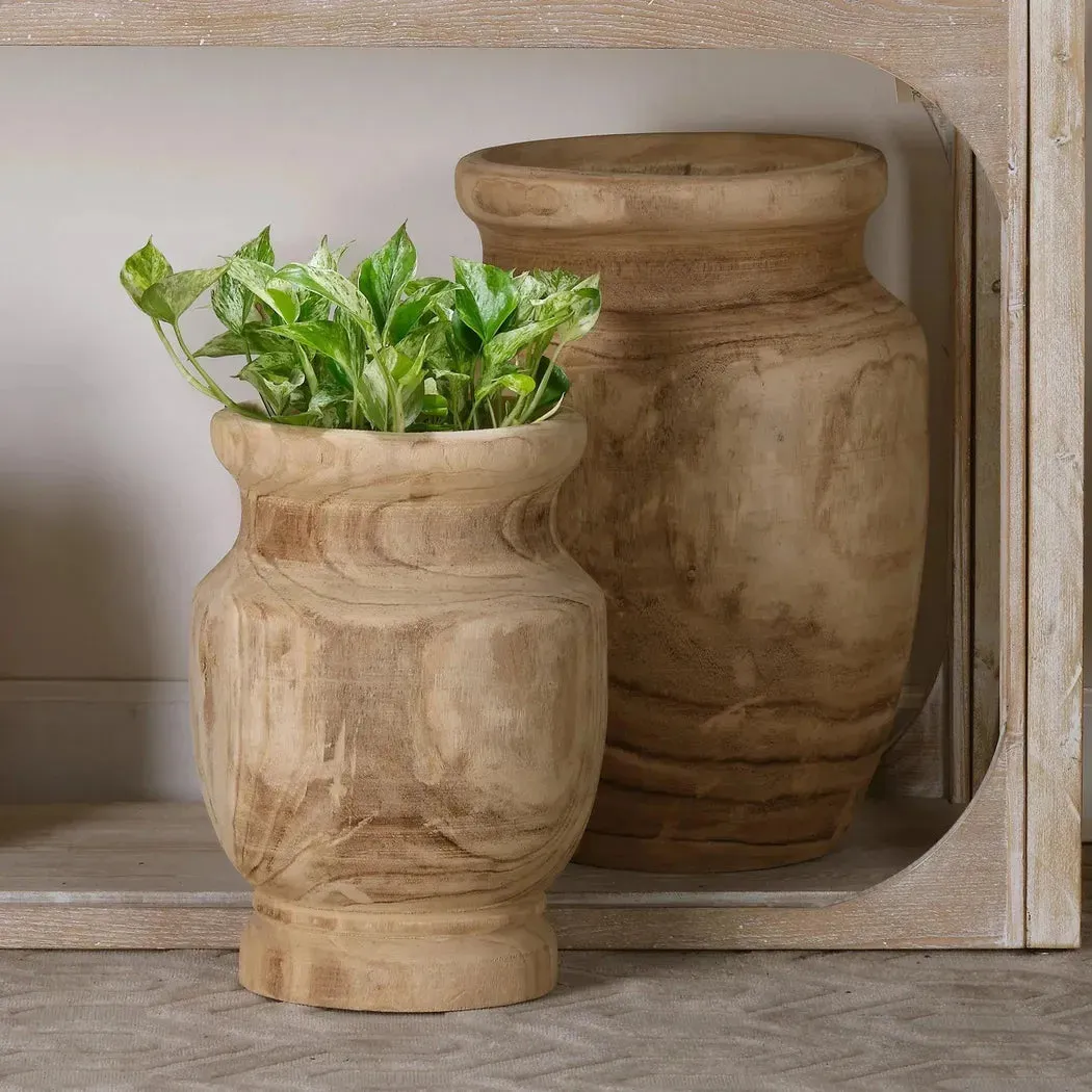 Coastal Style Brown Paulownia Wood Laguna Wooden Vase