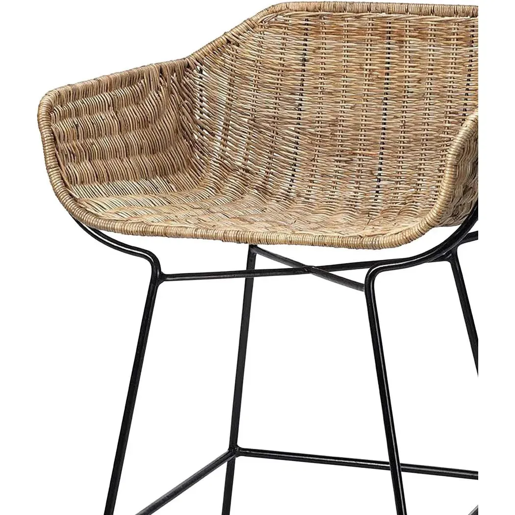 Coastal Style Brown Rattan Nusa Counter Stool With Back