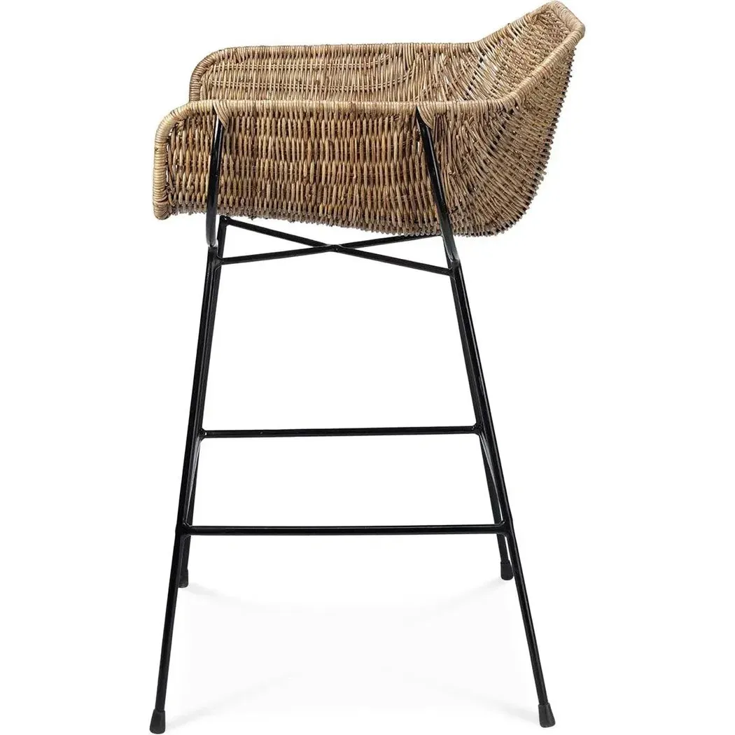 Coastal Style Brown Rattan Nusa Counter Stool With Back