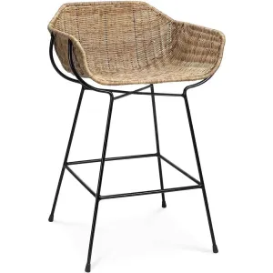 Coastal Style Brown Rattan Nusa Counter Stool With Back