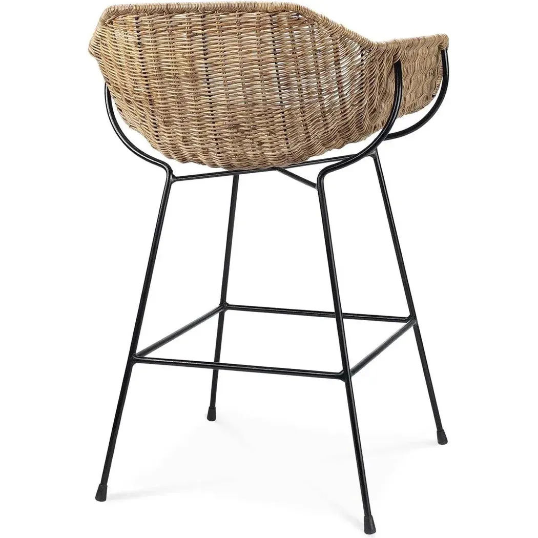 Coastal Style Brown Rattan Nusa Counter Stool With Back