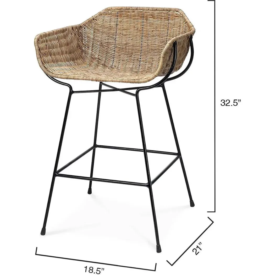 Coastal Style Brown Rattan Nusa Counter Stool With Back