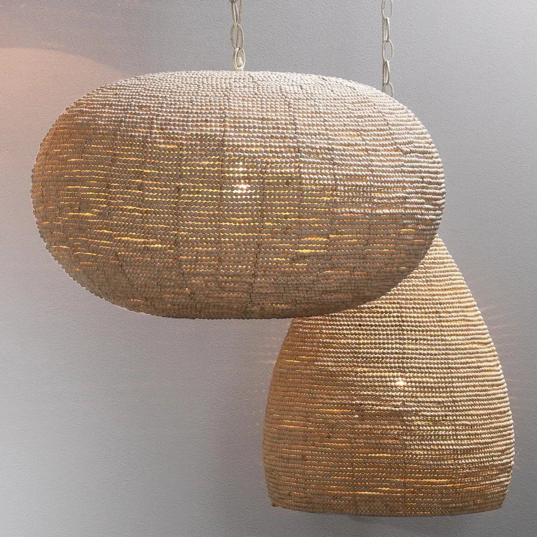 Coastal Style Cream Mango Wood Iron Gulf Steam Pendant