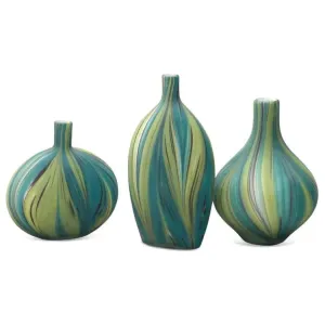 Coastal Style Green Glass Stream Vessels (set of 3)