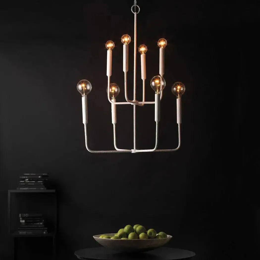 Coastal Style White Gesso Mercer Two Tier Chandelier