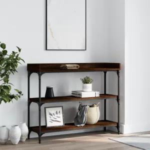 Console Table with Shelves Brown Oak 39.4"x11.8"x31.5"