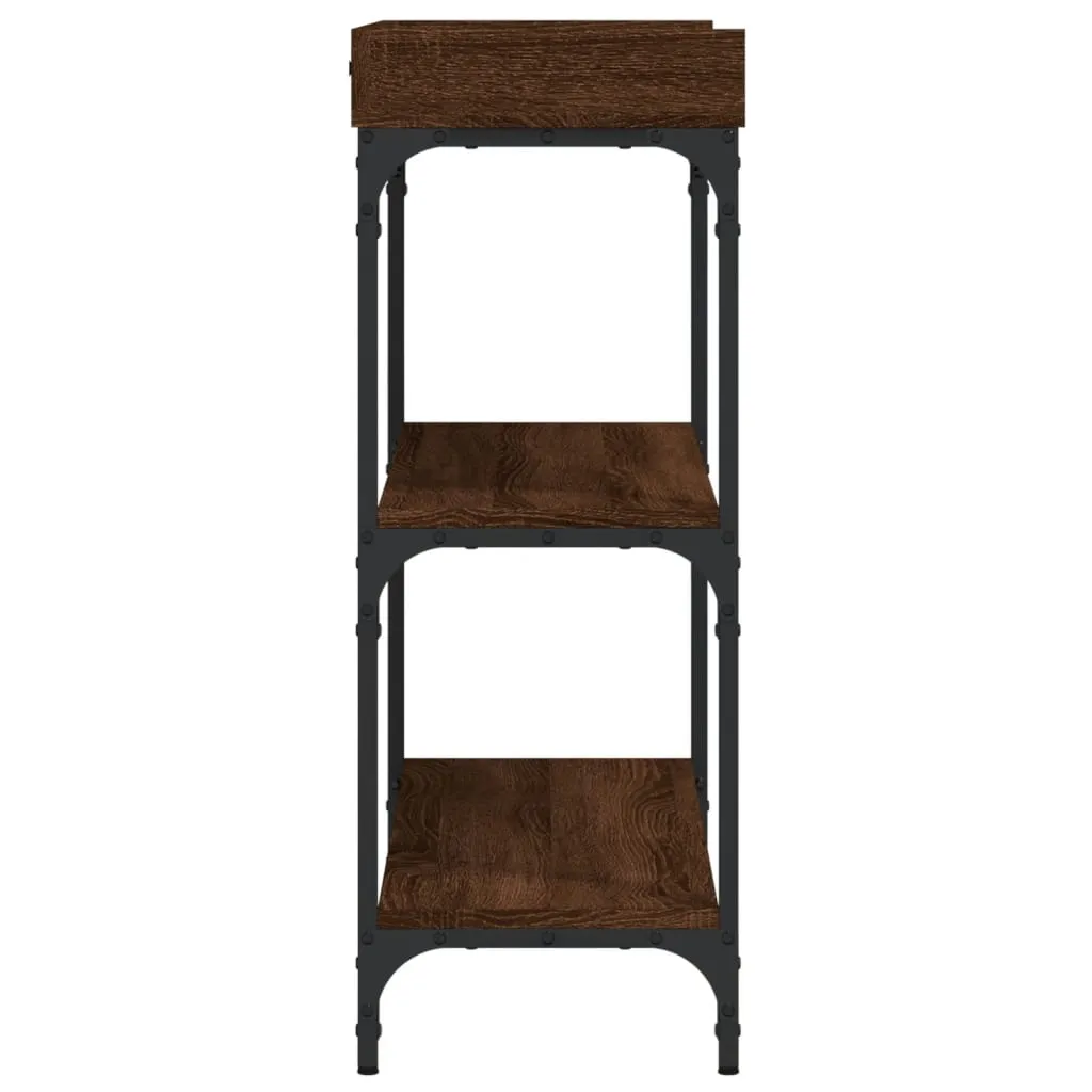 Console Table with Shelves Brown Oak 39.4"x11.8"x31.5"