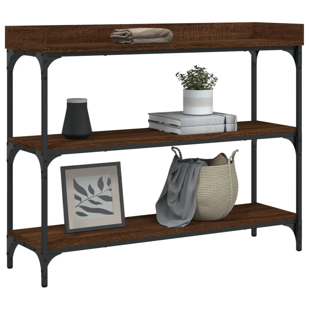 Console Table with Shelves Brown Oak 39.4"x11.8"x31.5"