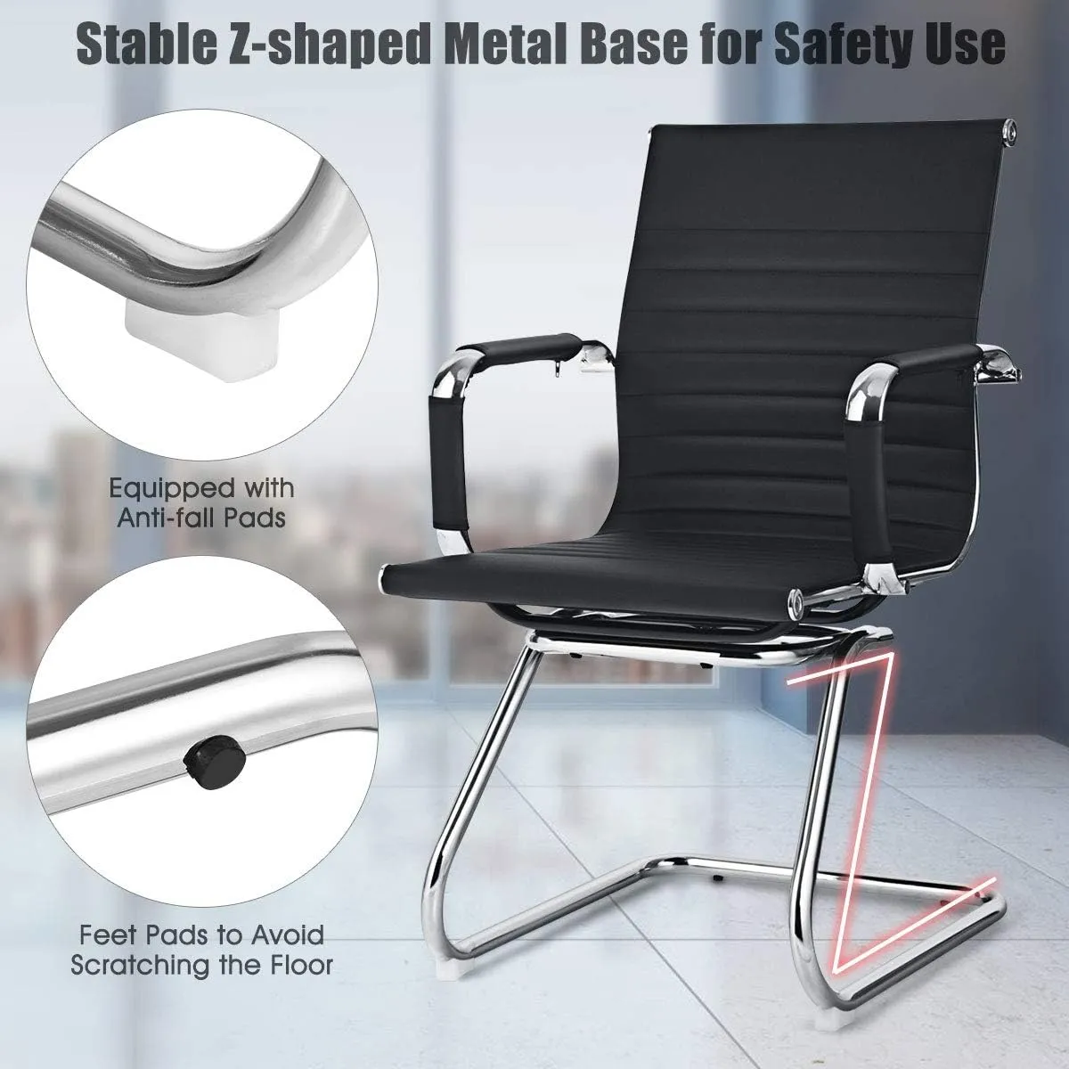 Corfu Visitors-Mid-Back Meeting Room PU Office Chair with Chrome Armrest
