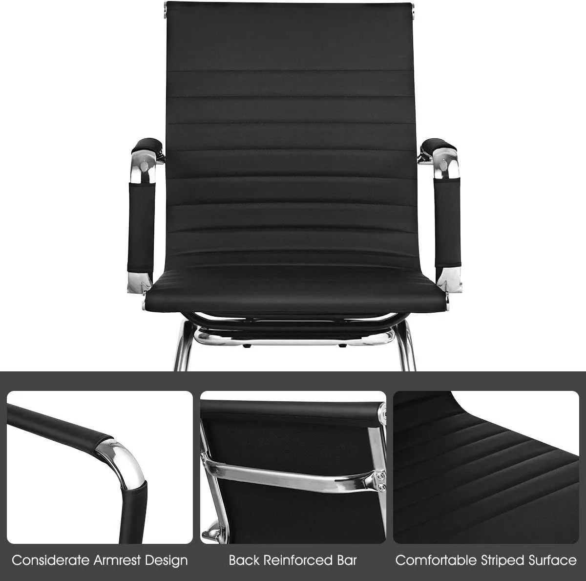 Corfu Visitors-Mid-Back Meeting Room PU Office Chair with Chrome Armrest