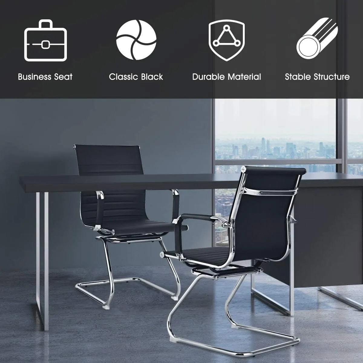 Corfu Visitors-Mid-Back Meeting Room PU Office Chair with Chrome Armrest