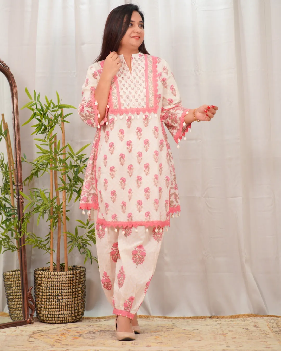 Cotton Handblock Kodi Detailed Afgani Set