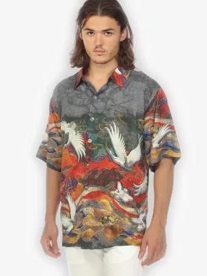 Crane Over Mountain Men’s Silk Blend Shirt