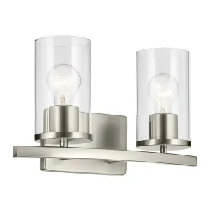 Crosby 15" 2-Light Vanity Light with Clear Glass, Brushed Nickel Finish