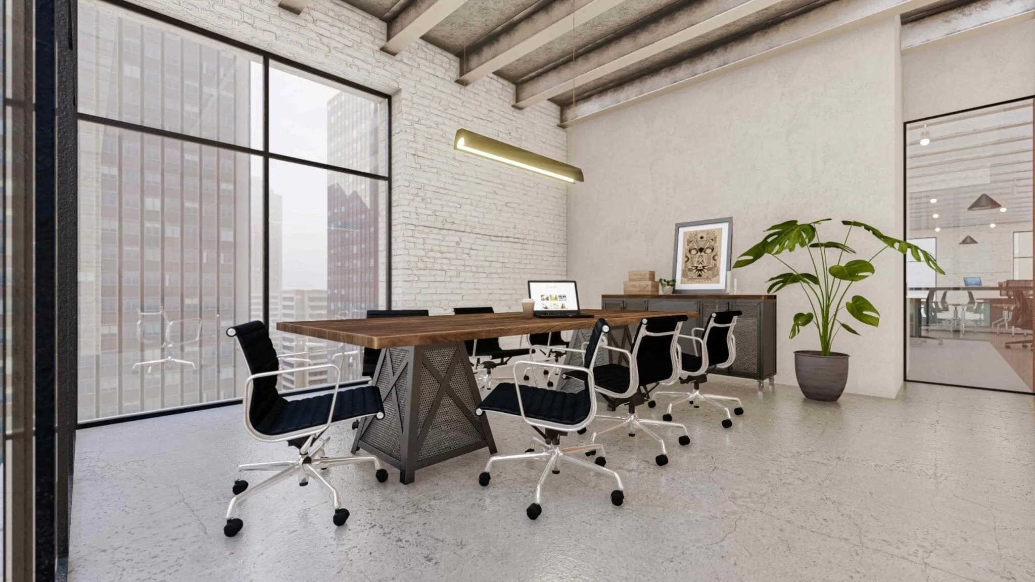 Dover Modern Industrial Conference Table - Steel Base - Hardwood Top