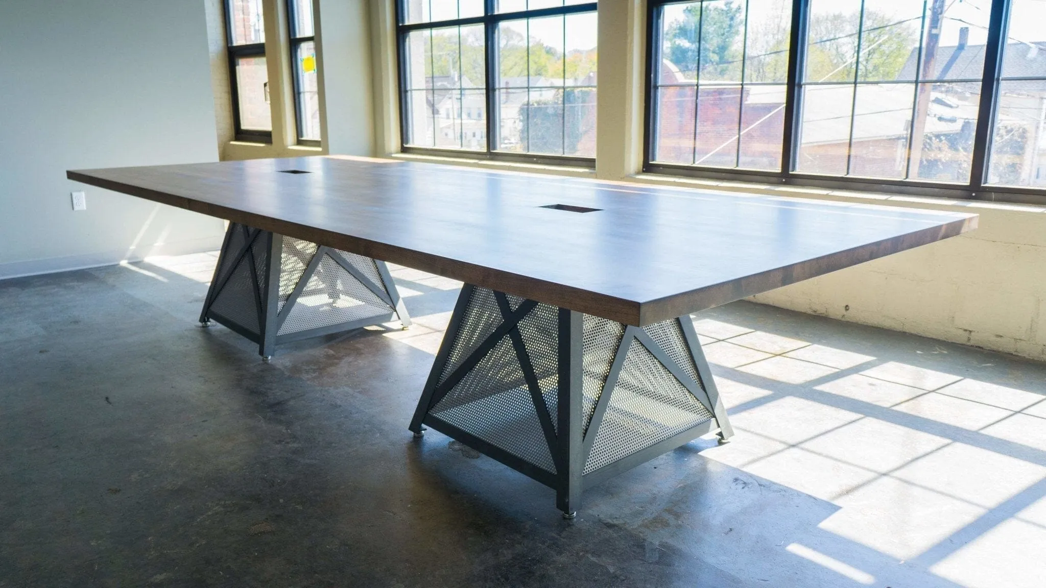 Dover Modern Industrial Conference Table - Steel Base - Hardwood Top