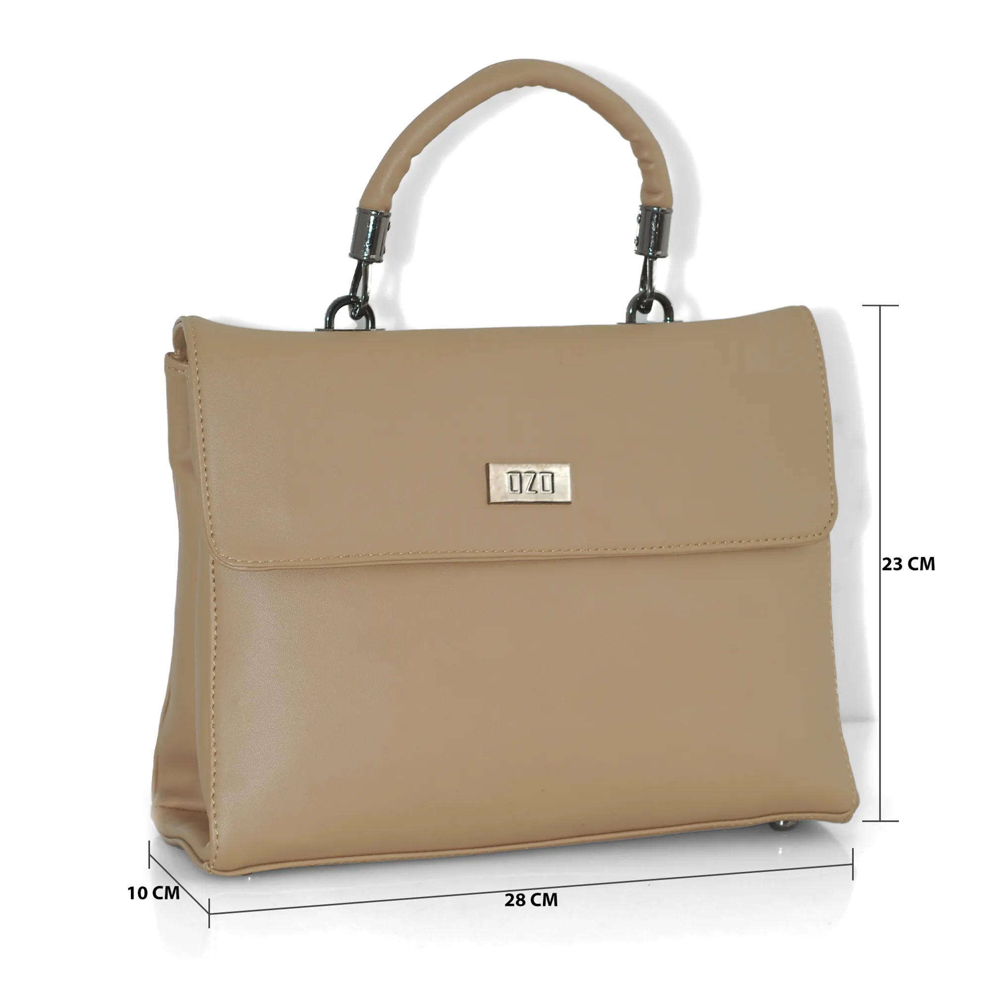 Elegant Beige Handbag with Adjustable Strap, Multiple Compartments & Cushioned Handle