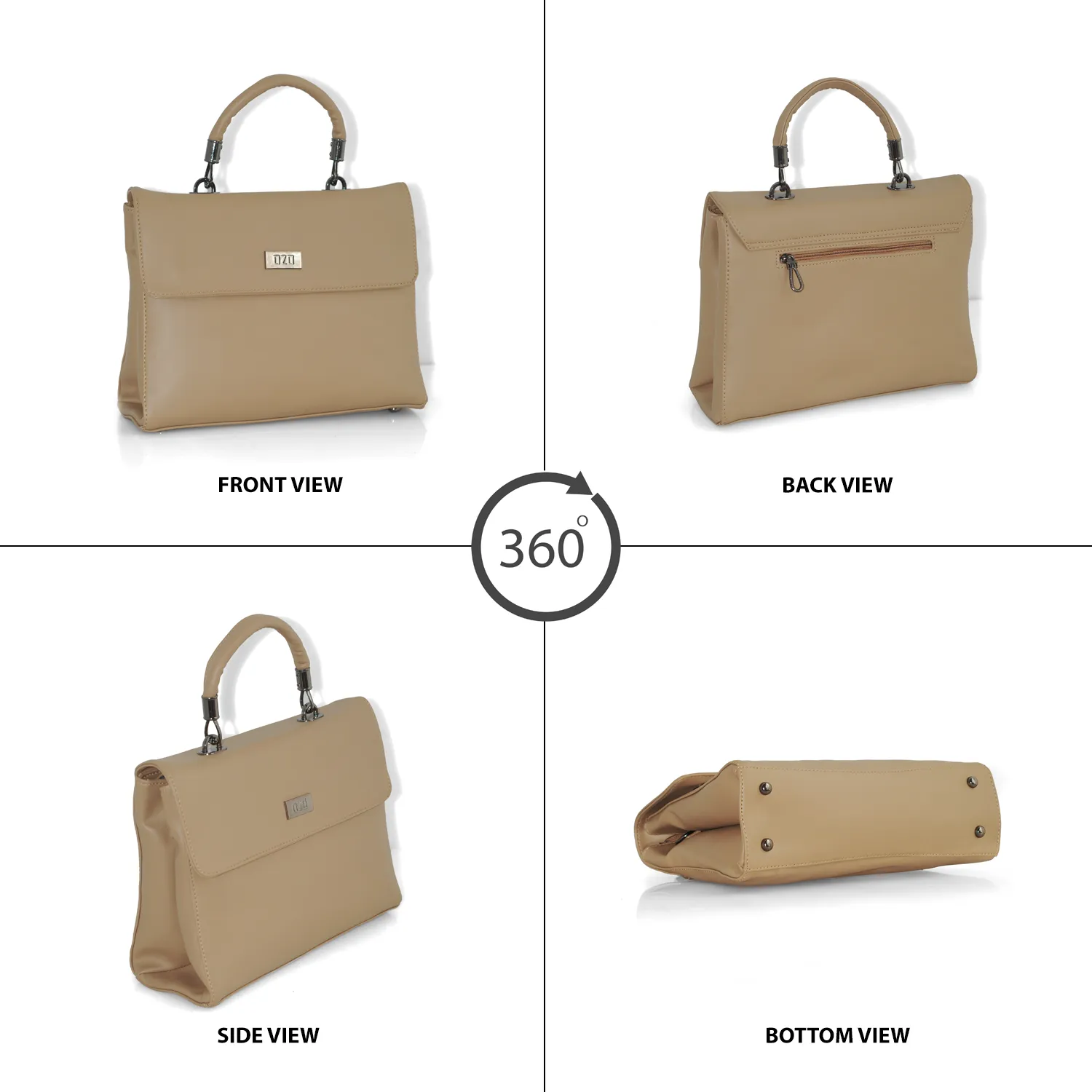Elegant Beige Handbag with Adjustable Strap, Multiple Compartments & Cushioned Handle