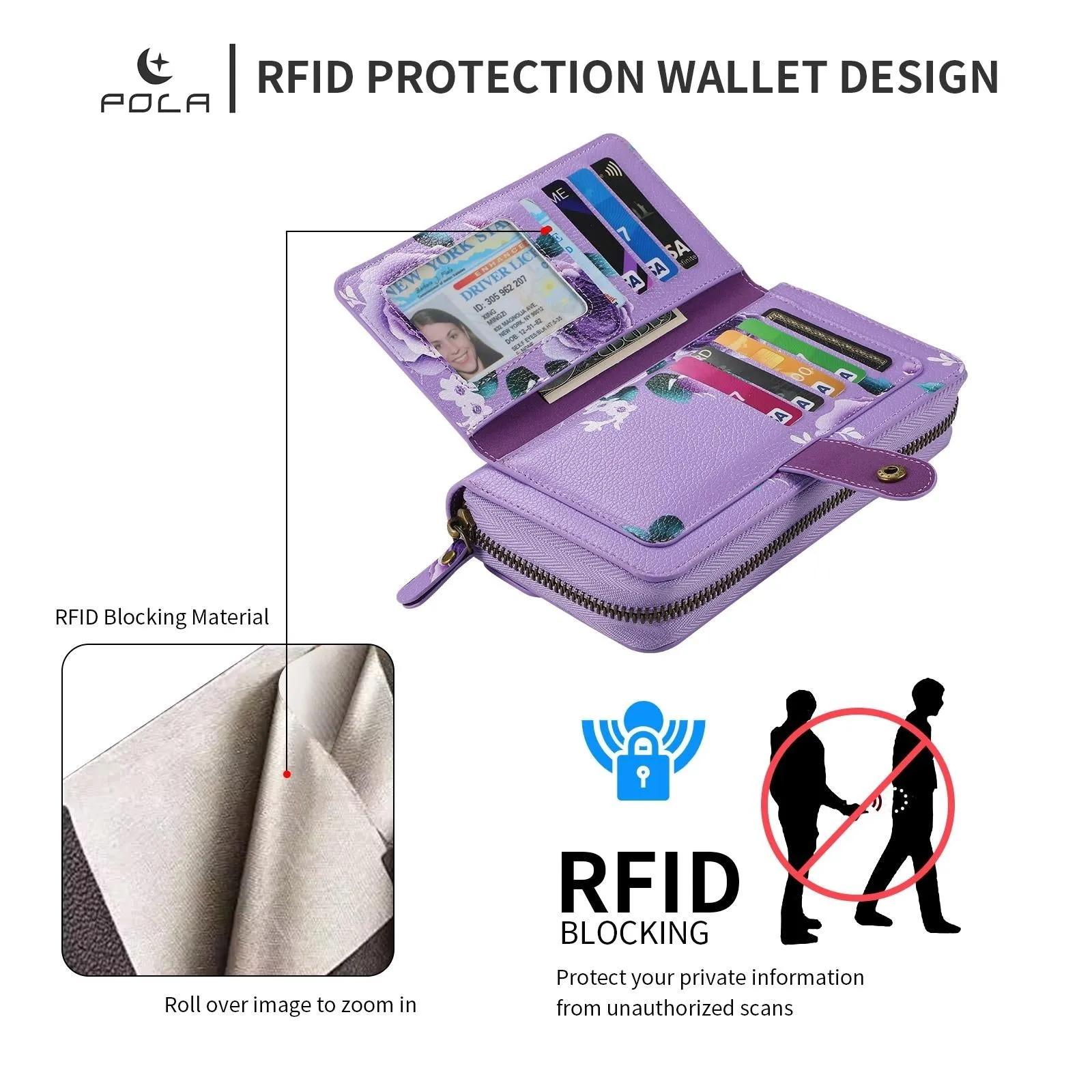 For Iphone 15 Pola Magsafe Flower Multi-Functional Zipper Wallet Leather Phone Case