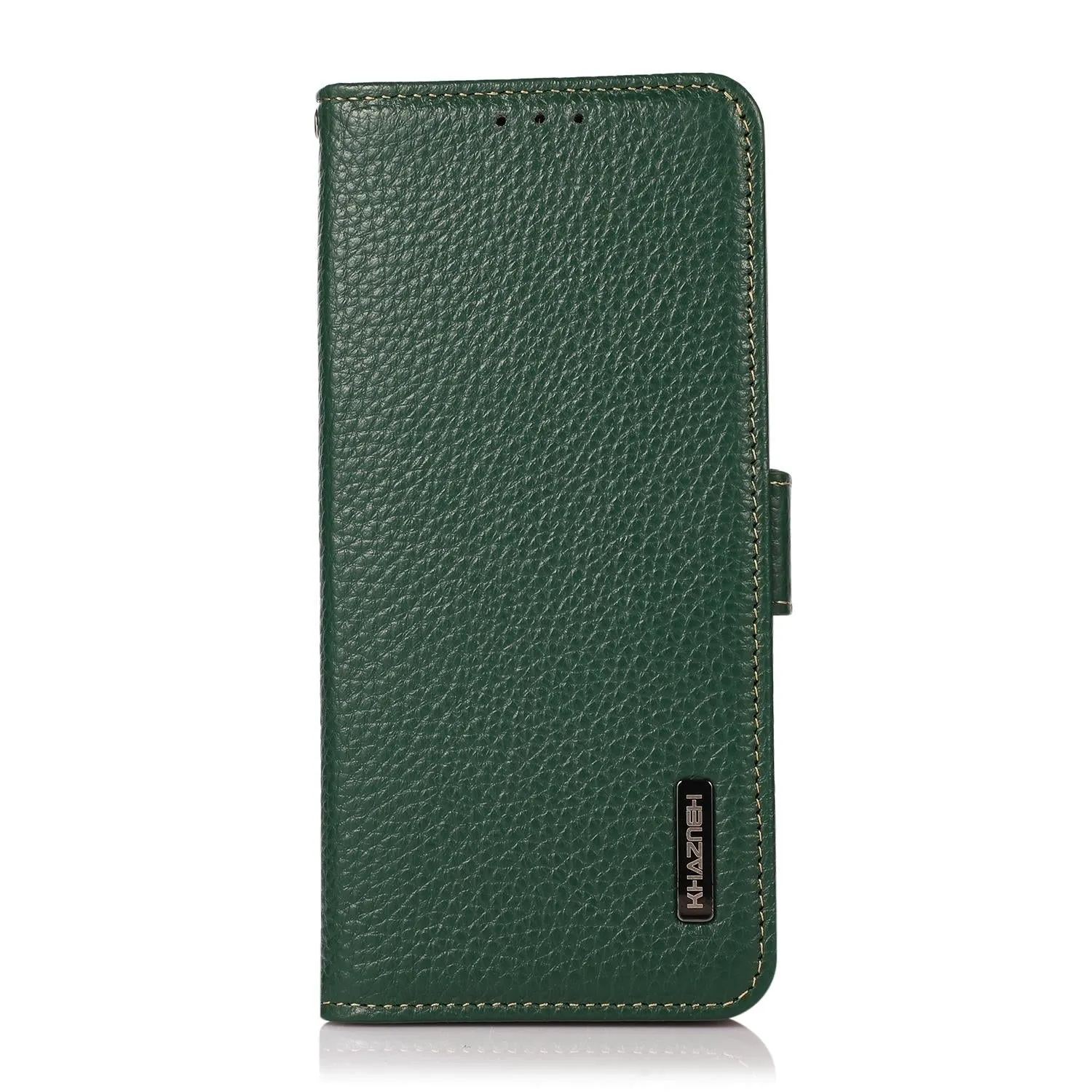 For Iphone 15 Side-Magnetic Litchi Genuine Leather Rfid Phone Case
