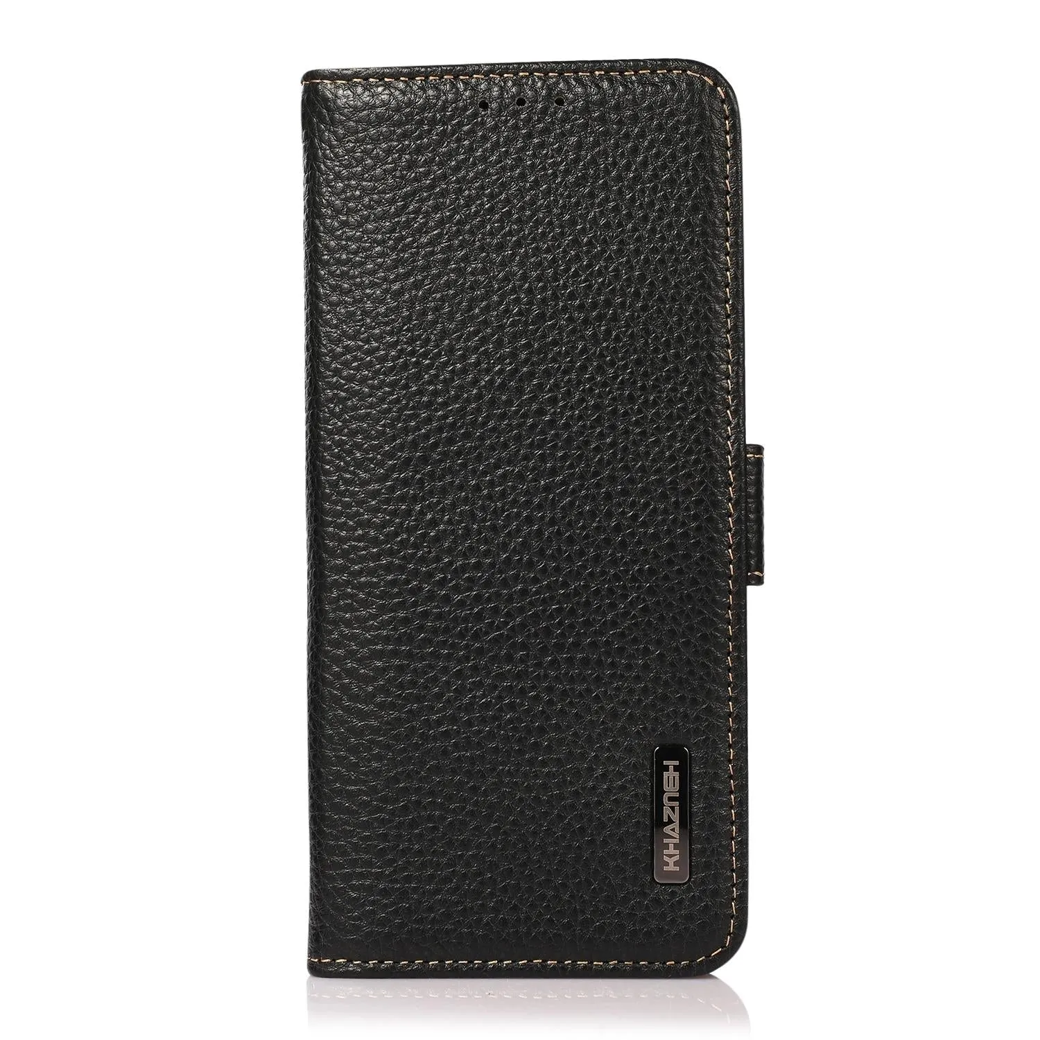 For Iphone 15 Side-Magnetic Litchi Genuine Leather Rfid Phone Case