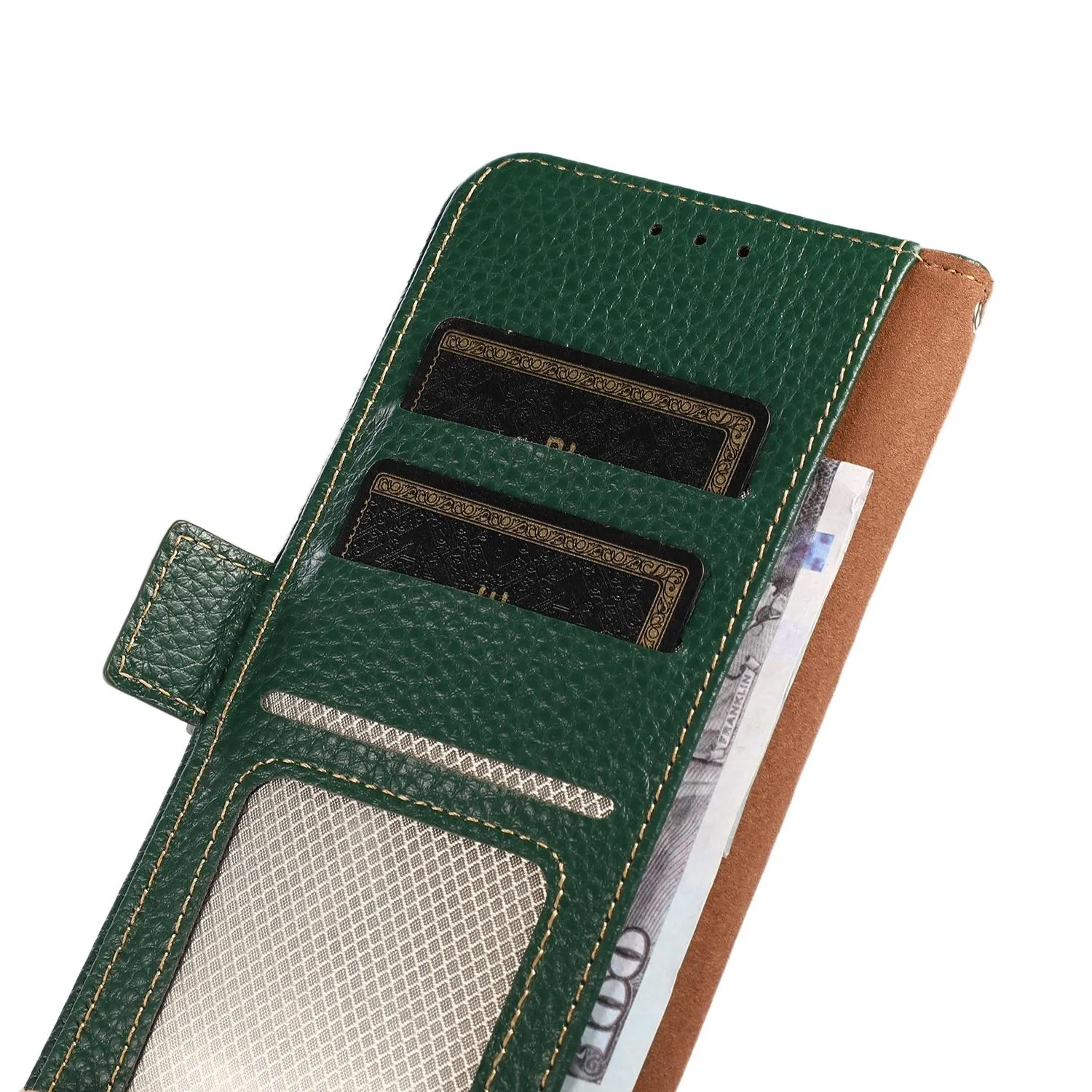 For Iphone 15 Side-Magnetic Litchi Genuine Leather Rfid Phone Case