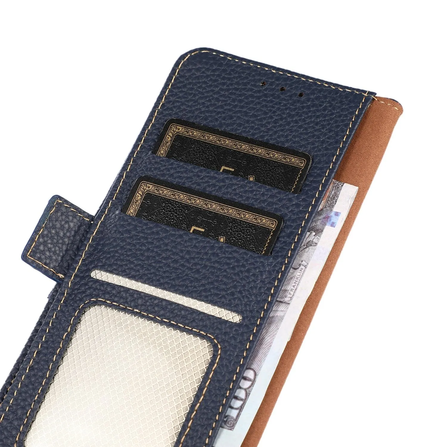 For Iphone 15 Side-Magnetic Litchi Genuine Leather Rfid Phone Case
