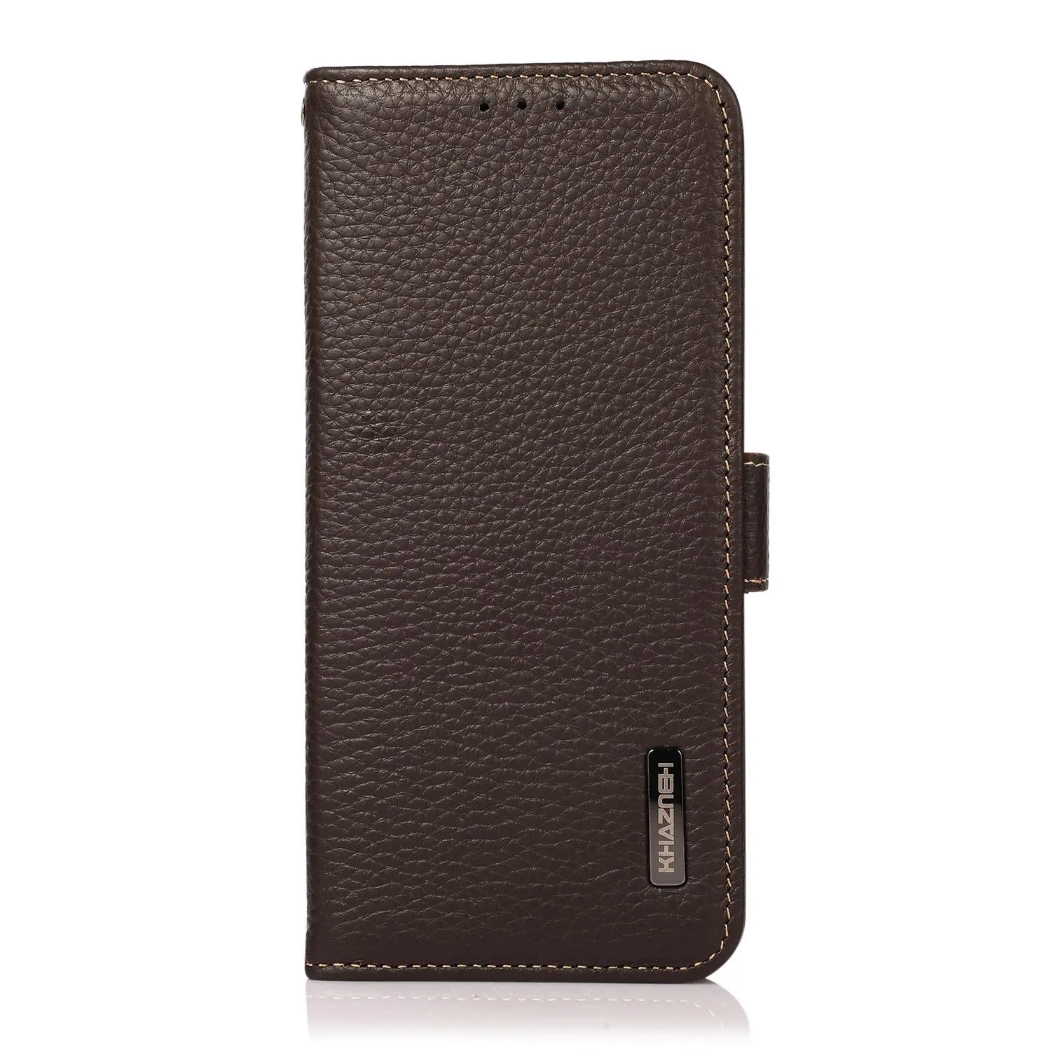 For Iphone 15 Side-Magnetic Litchi Genuine Leather Rfid Phone Case