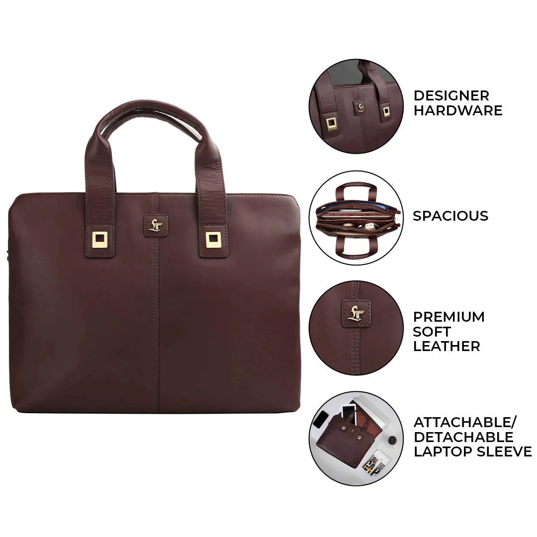 Georgia Collection Leather Laptop Bag for Women | 100% Genuine Leather | Cherry | Fits 15.5" laptops
