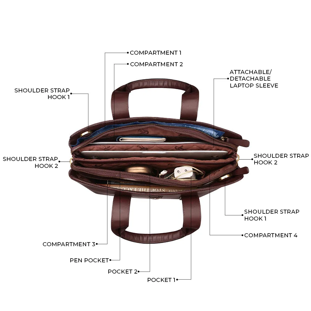Georgia Collection Leather Laptop Bag for Women | 100% Genuine Leather | Cherry | Fits 15.5" laptops
