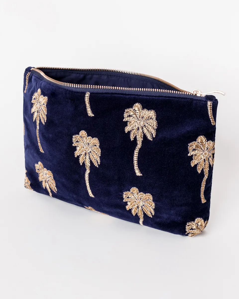 Gold Palm Everyday Pouch in Navy