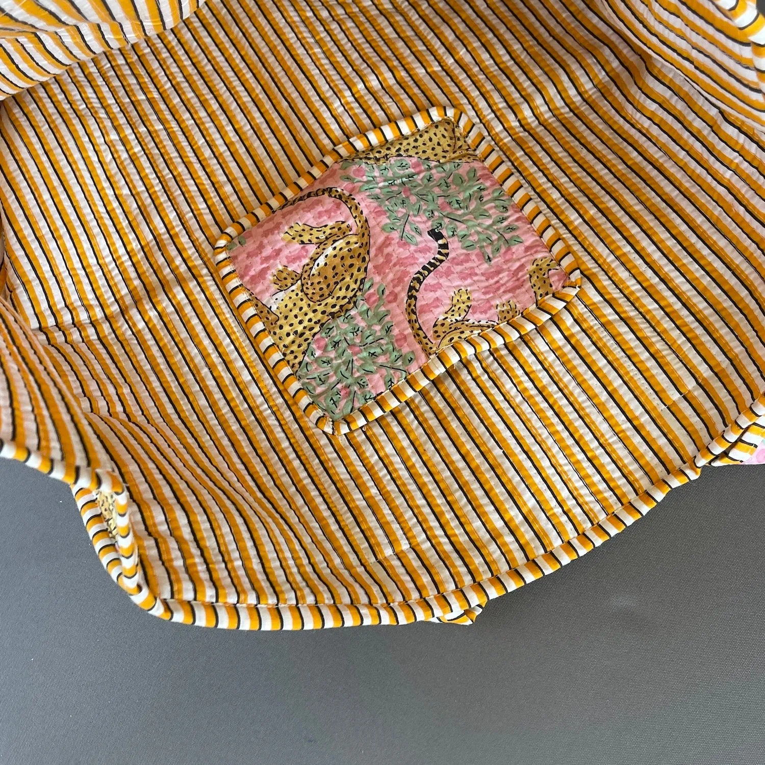 Handmade Boho Cotton Pink Tiger Quilted Bags Beach Tote Bag