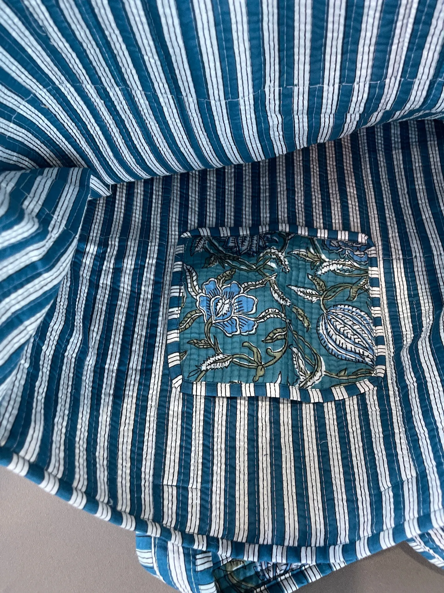 Handmade Boho Cotton Teal Floral Quilted Bags Beach Tote Bag