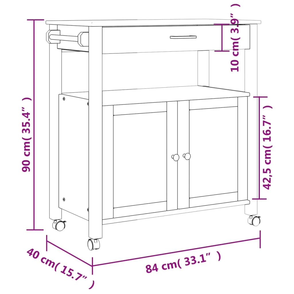 Kitchen Trolley Rolling Cart on Wheels Living Room Solid Wood Pine