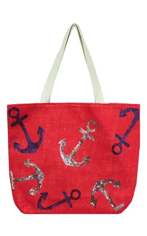 MB0030 Red Sequin Anchor Tote Beach Bag